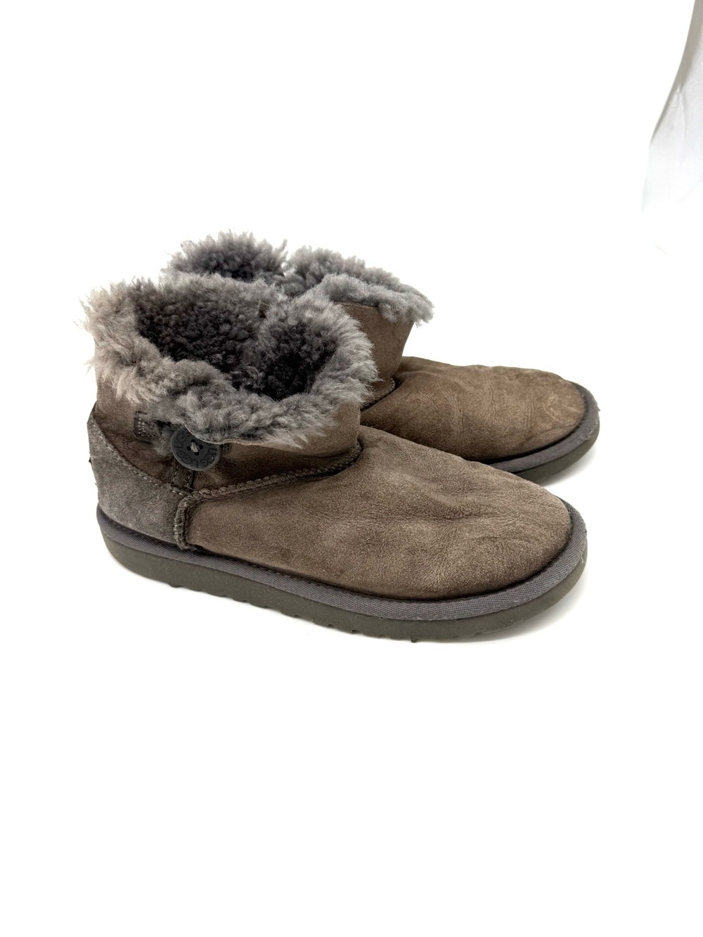 UGG Mini Bailey Button Boots Brown Gray Taupe Kids Size 4